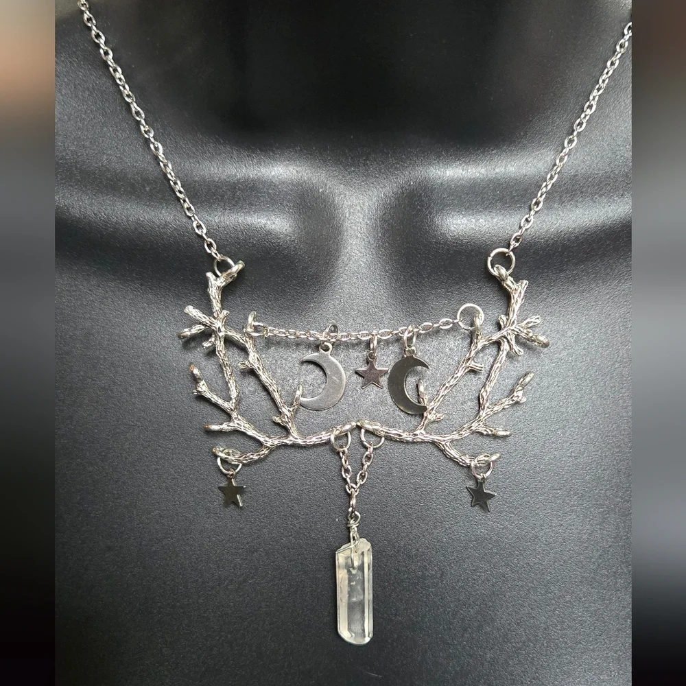 Quartz crystal Silver Celestial Necklace 13"/26" adjustable - Picture 4 of 7